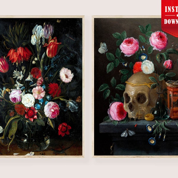 Jan van Kessel Kunstdrucke Vanitas Poster Download - Van Kessel Skull Poster Digital, Werbeposter Van Kessel Stillleben, Botanik Kunst