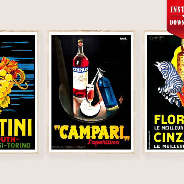 Campari Posters Art Deco Prints Digital - Vintage Cinzano Kitchen Decor Poster Download, Bitter Campari Retro Posters Martini Ad Art Prints