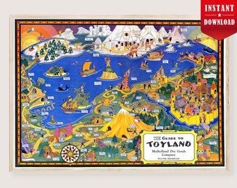 Toyland Map Print Download - Land of Fairy Tale Kids Poster Digital, Fairy Tales Map Fantasy Vintage Wall Art Kids Folk Tales Guide Print