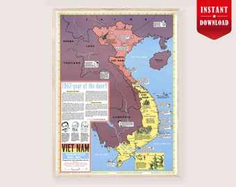 1967年ベトナム戦争絵地図 – アメリカとベトコンの軍事地域、紛争地域