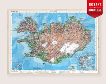 Iceland Map Art Physical Print Download Old Map of Iceland Science Poster Digital Iceland Decor Geological Map Islandia Physical Map Iceland