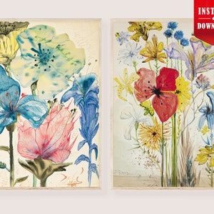 Salvador Dali Flowers Art Prints Download - Dali Fleurs Art Floral Posters, Original Dali Art Prints Digital, Vintage Dali Wall Art Artworks