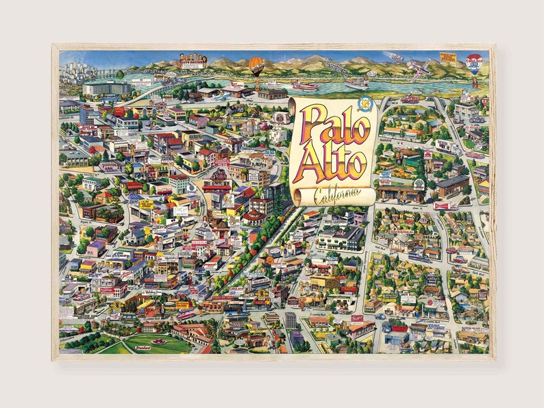 Palo Alto California Illustrated Map Download Vintage Palo Alto Il Pm0h 