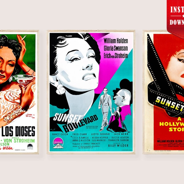 Sunset Blvd Movie Posters Download - Billy Wilder Film Prints Sunset Boulevard Art Posters Digital Movie Art Prints American Cinema Wall Art