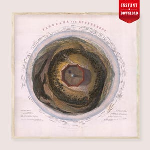 May include: A circular panoramic map titled PANORAMA vom SCHNEEKOPF featuring a central octagonal structure surrounded by a dense forest and rolling terrain. The print includes detailed text labels along the outer circular border and bottom.