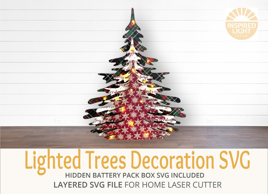 Lighted Trees SVG With Box to Hide Battery Pack, Tallest Tree 10 Inches