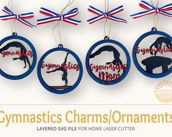 Gymnastics Car Charm Ornament SVG, Mother&#39;s Day Gift, Coaches gift, Gymnastics Gifts, Laser cutter file for crafting, Gymnastics Mom