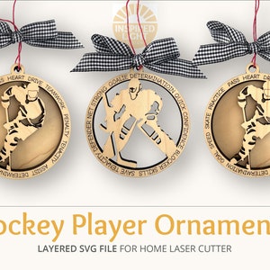 Hockey Spieler Auto Charm Ornament SVG, Weiblich, Männlich und Goalie, Beschreibende Worte, Glowforge Laser Cutter Datei, Hockey Spieler SVG, Ornament