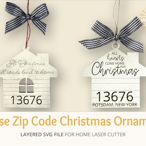 Zip Code House Christmas Ornament SVG Bundle , All Hearts Come Home For Christmas Ornament, Home Town, State, Zip Code Ornament, Christmas