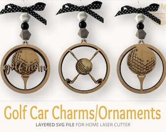 Golfers Man and Woman Car Charm Ornament SVG, Great Mother&#39;s Day Gift, Descriptive Golf Words, laser cutter file, Golfer SVG, Ornament
