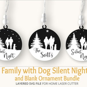 Family Ornament with Dog Ornament SVG File, Christmas Ornament with family and dog, Laser Cutting Template, Customize/Personalized Option