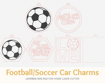 Football/Soccer Car Charm Ornament SVG, Set di 3, Glowforge file tagliato al laser per il crafting, Football mom, Football gift, Football Ball SVG,