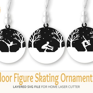 Outdoor Pond Figure Skating Christmas Ornament SVG File Bundle, Glowforge laser cut file, Figure Skating Silhouette, Pond Skating, Ornament