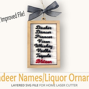 Reindeer Names Liquor Name Blitzen Ornament SVG, Laser Cutting SVG, Dancer Prancer Vodka Tequila Blitzen Ornament, Christmas Ornament SVG