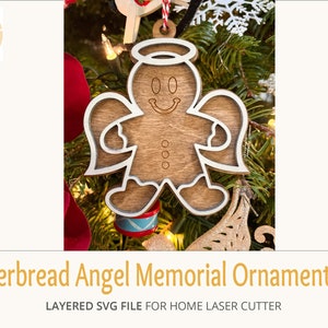 Gingerbread Boy and Girl Angel Memorial Ornament SVG File, Ornement de mémoire de Noël pour les êtres chers et les enfants perdus, Fichier de découpe laser,