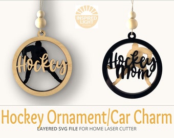 Boy&#39;s and Men&#39;s Hockey Ornament and Car Charm SVG, Hockey SVG, Mother&#39;s Day Gift, laser cutting file, Hockey Player SVG, Hockey Mom,