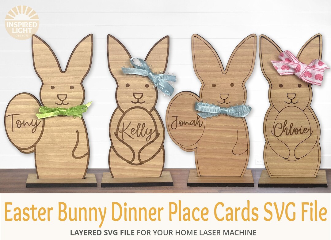 Easter Dinner Bunny Seating Name Tags or Place Cards SVG File, Engrave
