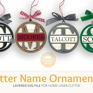 Apellido Letra Inicial Ornamento SVG, Adornos navideños SVG personalizados, Adorno personalizado monogramado SVG, Regalos personalizados Familia