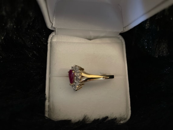 Ruby Ring Framed in Diamonds Size 7 - image 3