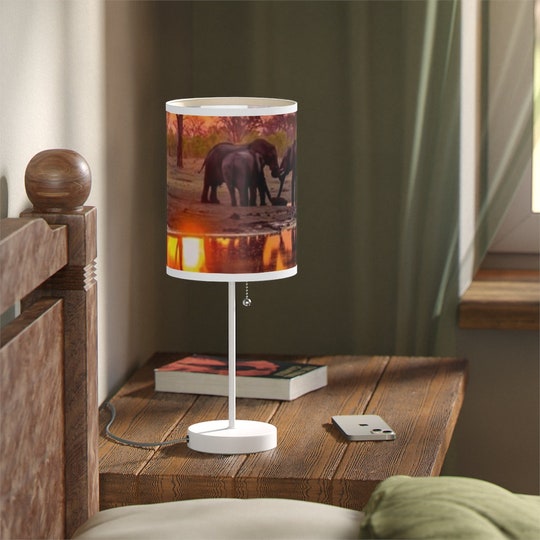 Disover Elephants at Sunset Lamp on a Stand, US|CA plug