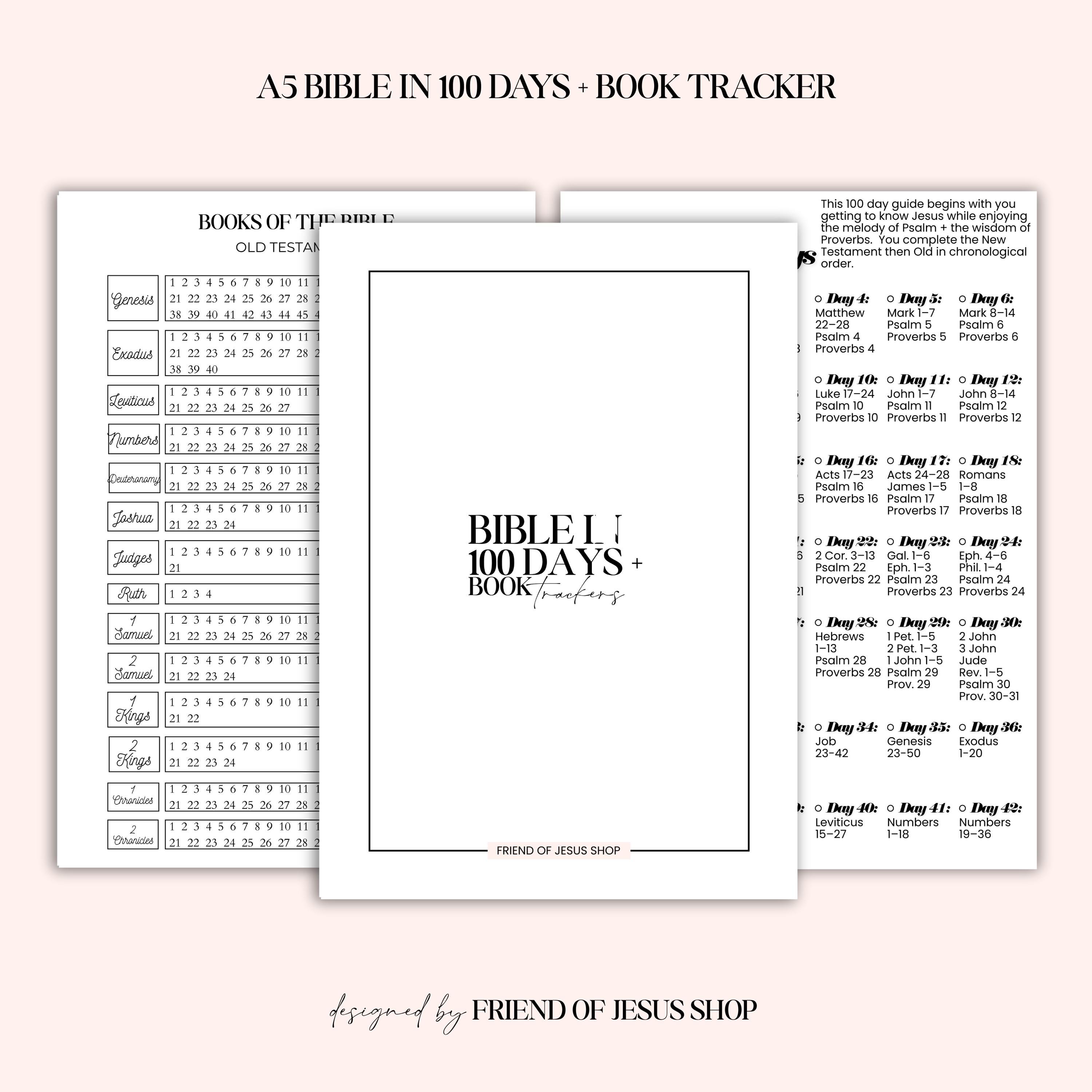 Bible in 100 Days | Books of the Bible Tracker | A5 Planner Insert | Printable Bible Tracker | New Testament Tracker | Old Testament Tracker