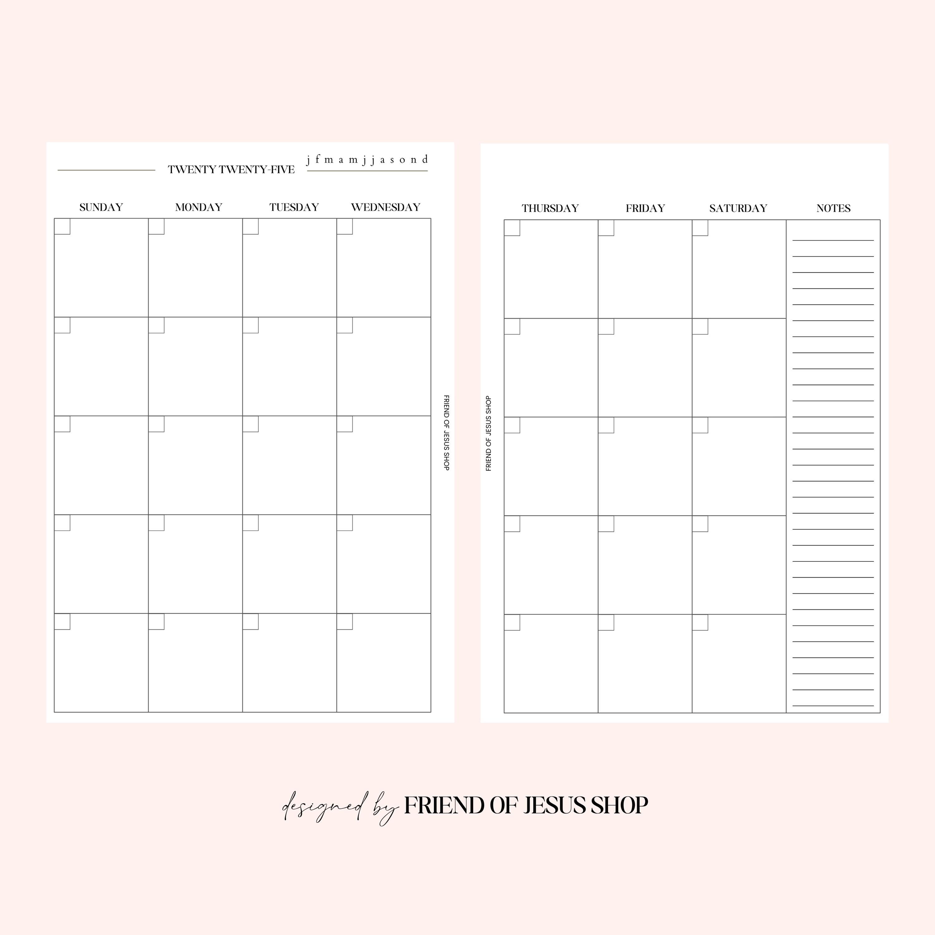 A5 Monthly Calendar Two Page Spread | Monthly Overview | Notes | Digital Download | 2025 Calendar | 2026 Calendar | Printable Insert - Thumbnail 4