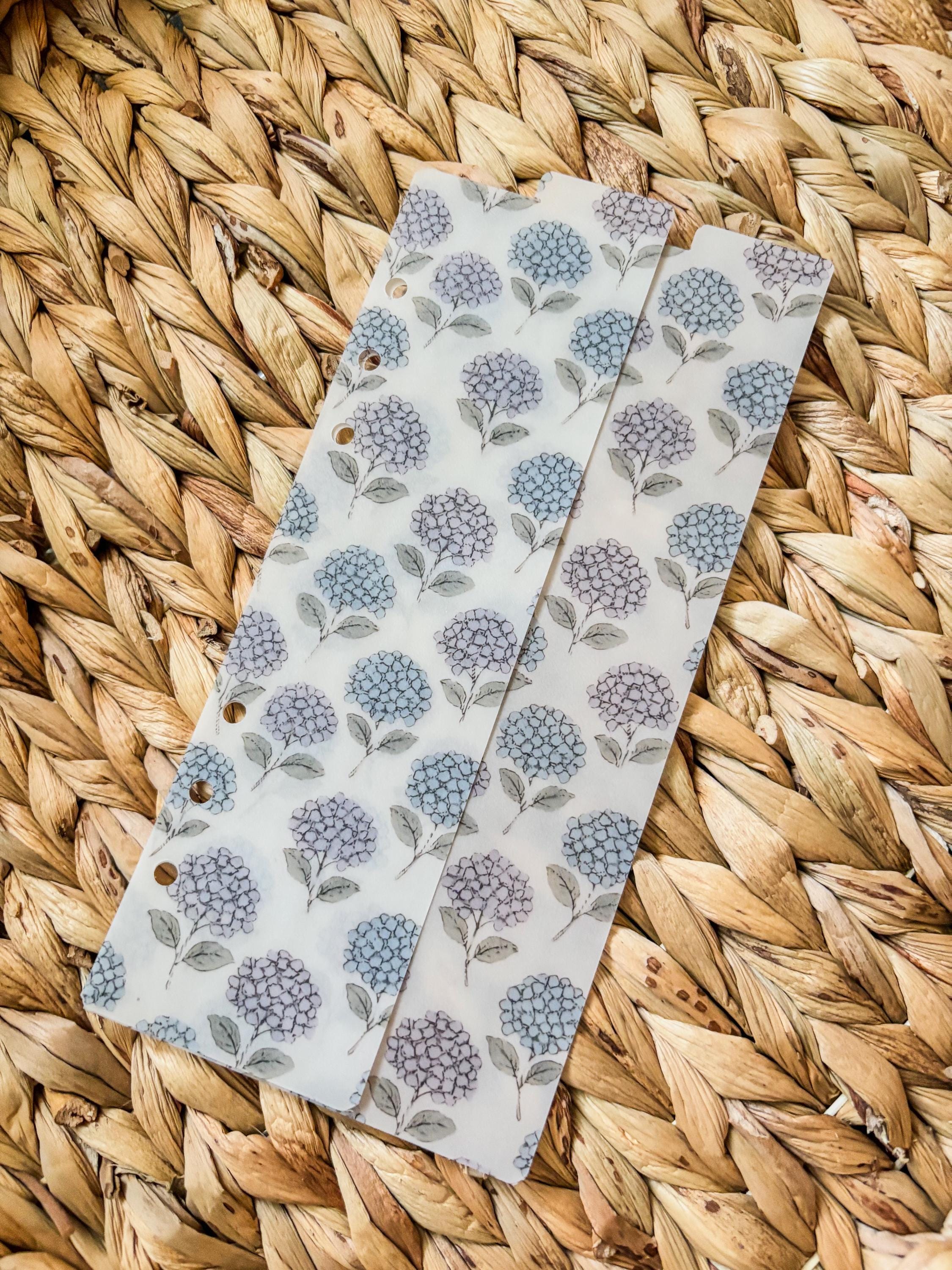 A5 Vellum Top Tab Dividers | 2-Pack Handmade Planner Inserts | Laminated for Durability | Blue Purple Hydrangeas - Thumbnail 4