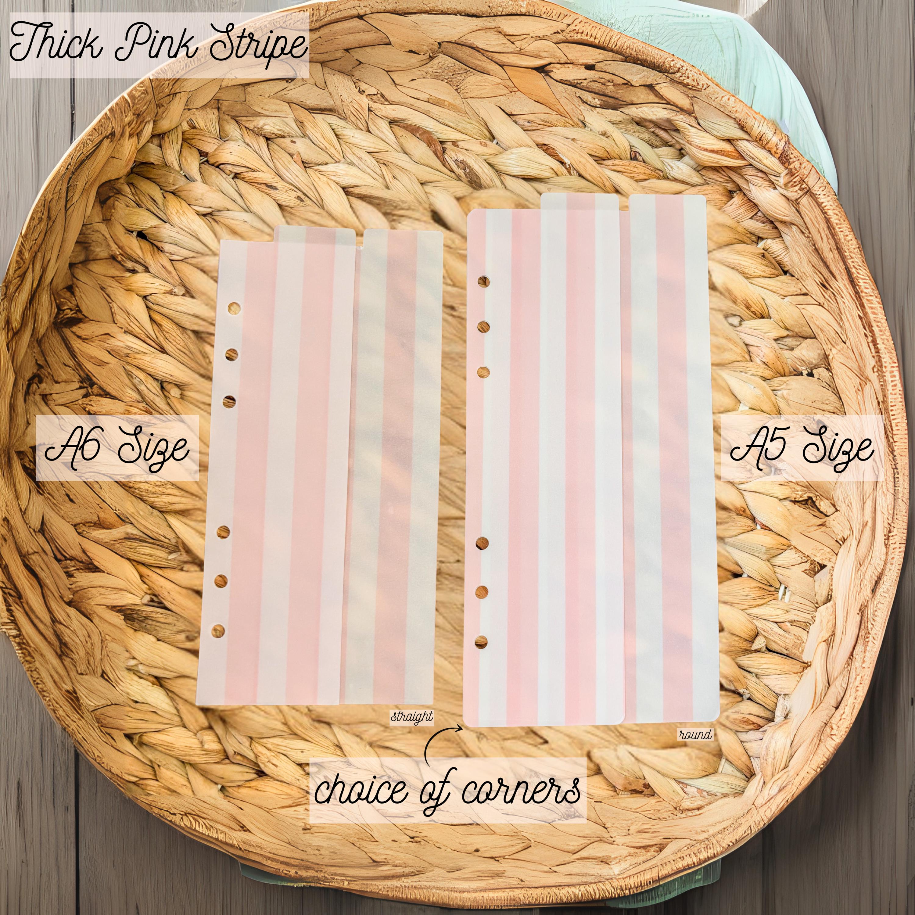 A5 A6 Vellum Top Tab Dividers | 2-Pack Handmade Planner Inserts | Laminated for Durability | Pink Stripes | Cash Envelopes | Budgeting
