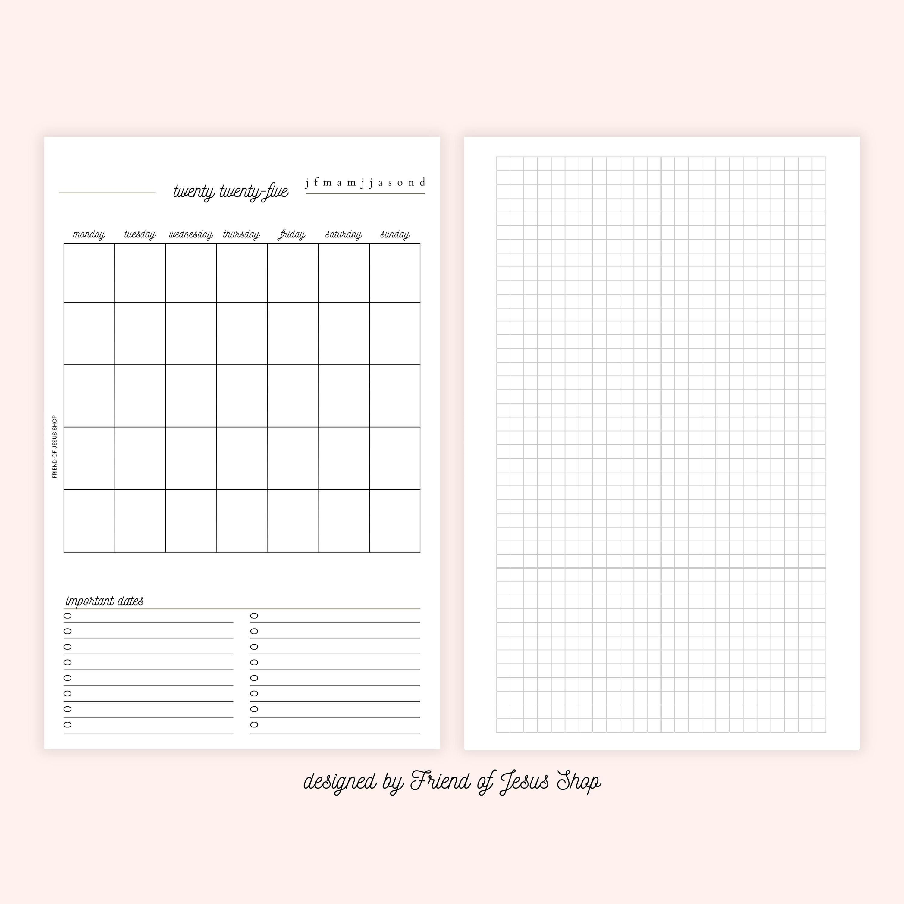 Month at a Glance | A5 Planner Insert | Printable Monthly Overview | Minimalist Digital Download | Undated Monthly Planner Page | PDF - Thumbnail 3