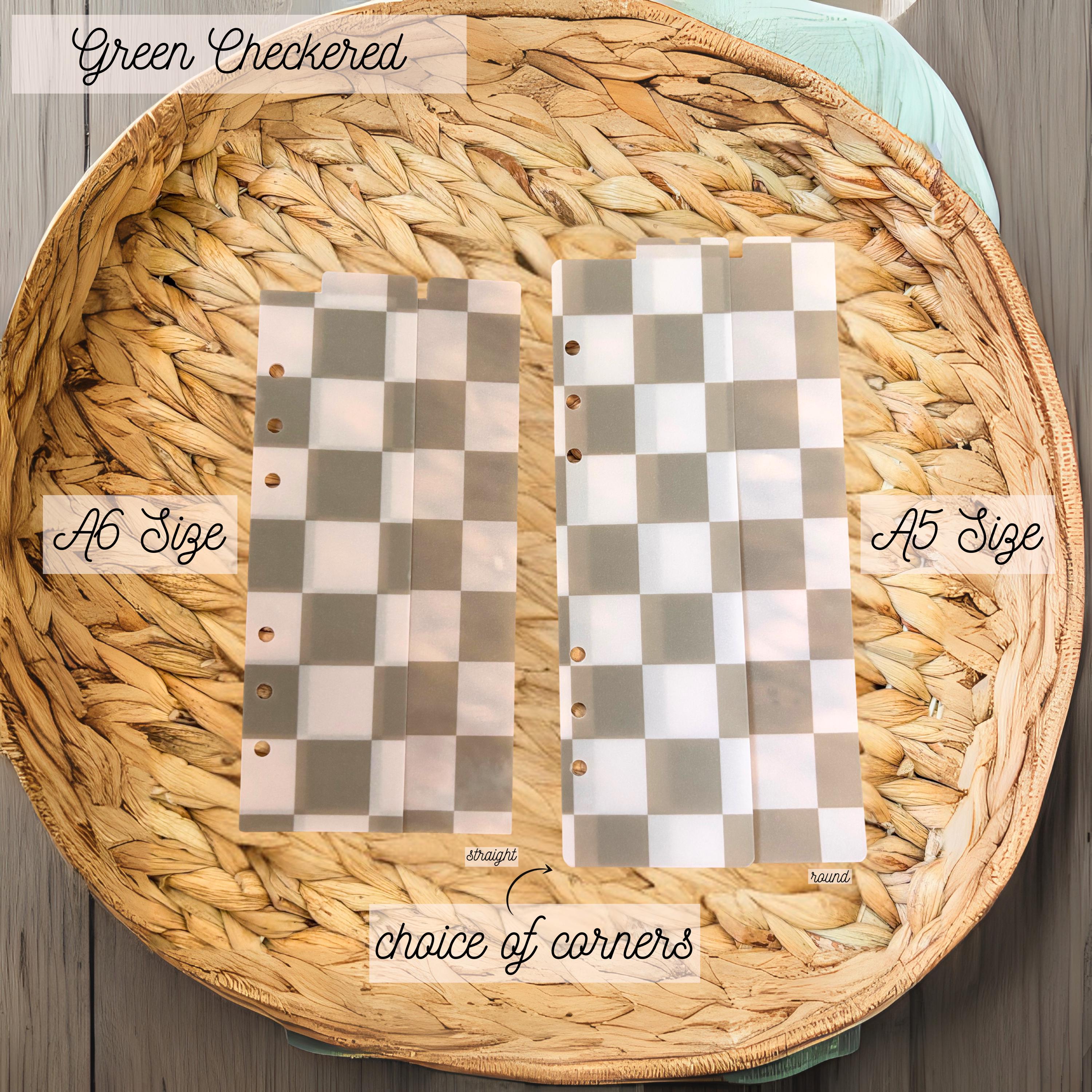 A5 A6 Vellum Top Tab Dividers | 2-Pack Handmade Planner Inserts | Laminated for Durability | Green Checkered | Cash Envelopes | Budgeting