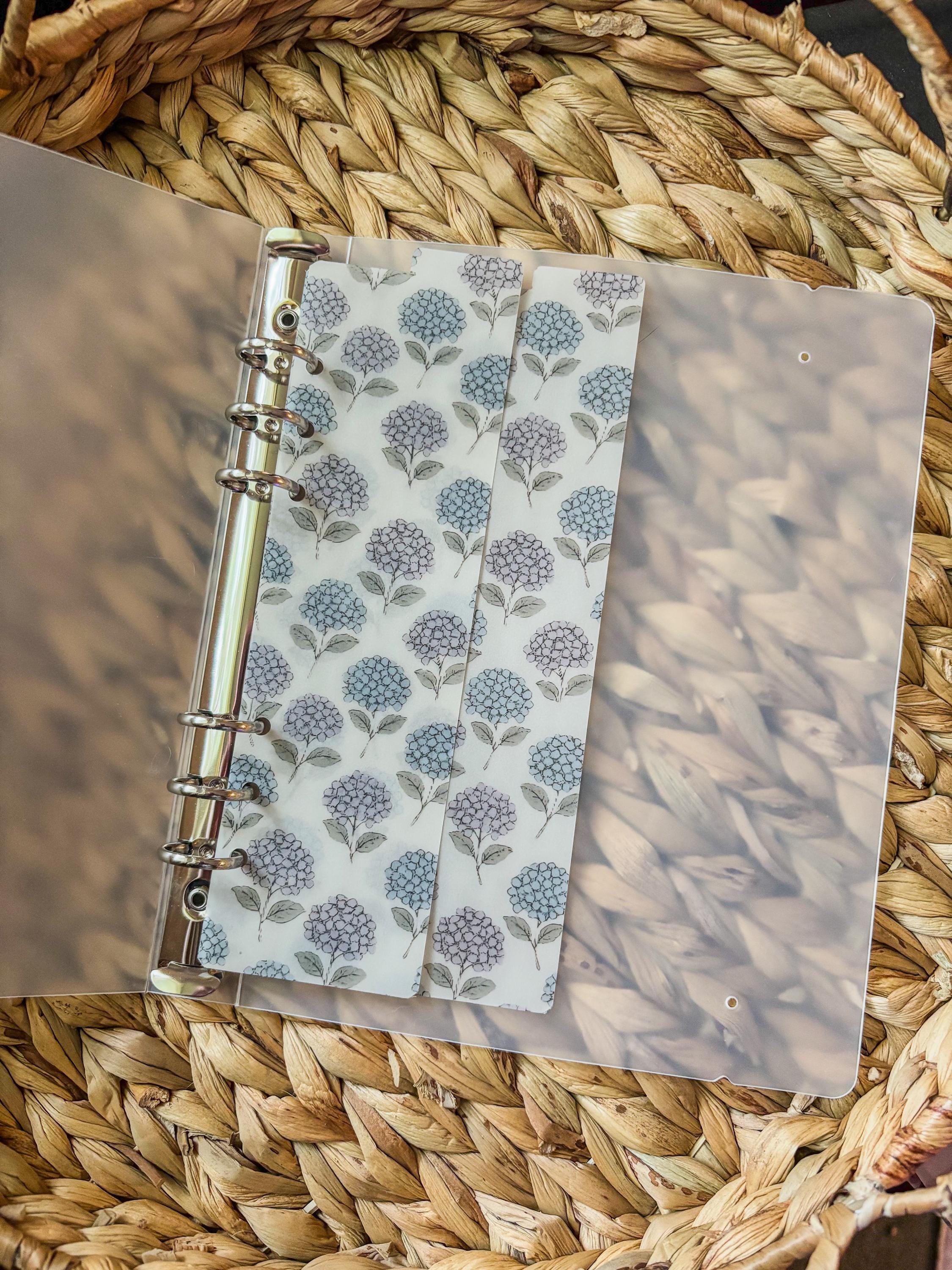 A5 Vellum Top Tab Dividers | 2-Pack Handmade Planner Inserts | Laminated for Durability | Blue Purple Hydrangeas - Thumbnail 2