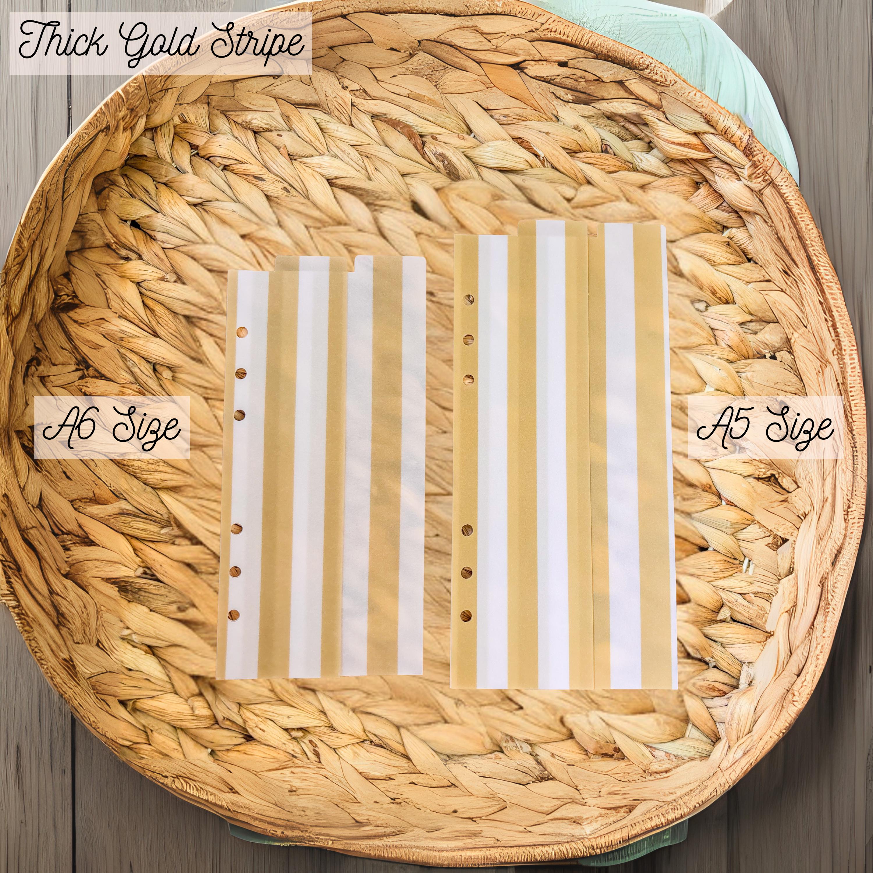 A5 A6 Vellum Top Tab Dividers | 2-Pack Handmade Planner Inserts | Laminated for Durability | Gold Stripes | Cash Envelopes | Budgeting