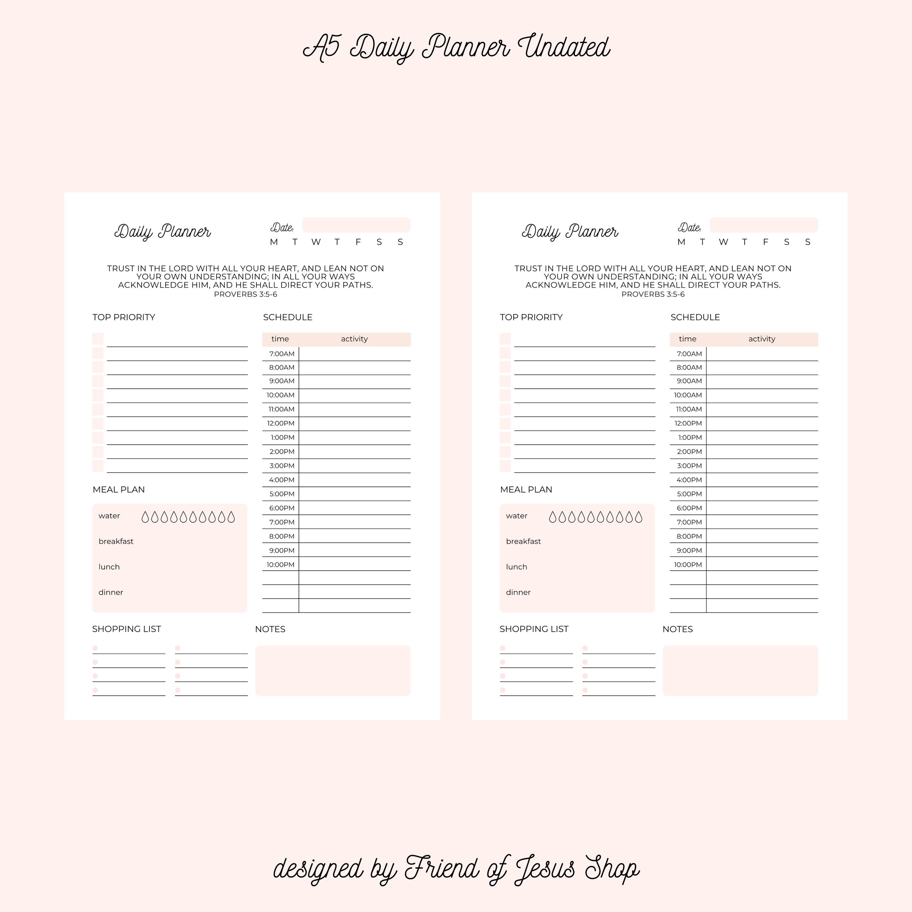 Undated Daily Planner | Printable Planner Pages | Daily Schedule, Top Priority, Meal Plan, Shopping List + Notes | Instant Digital Download - Thumbnail 2