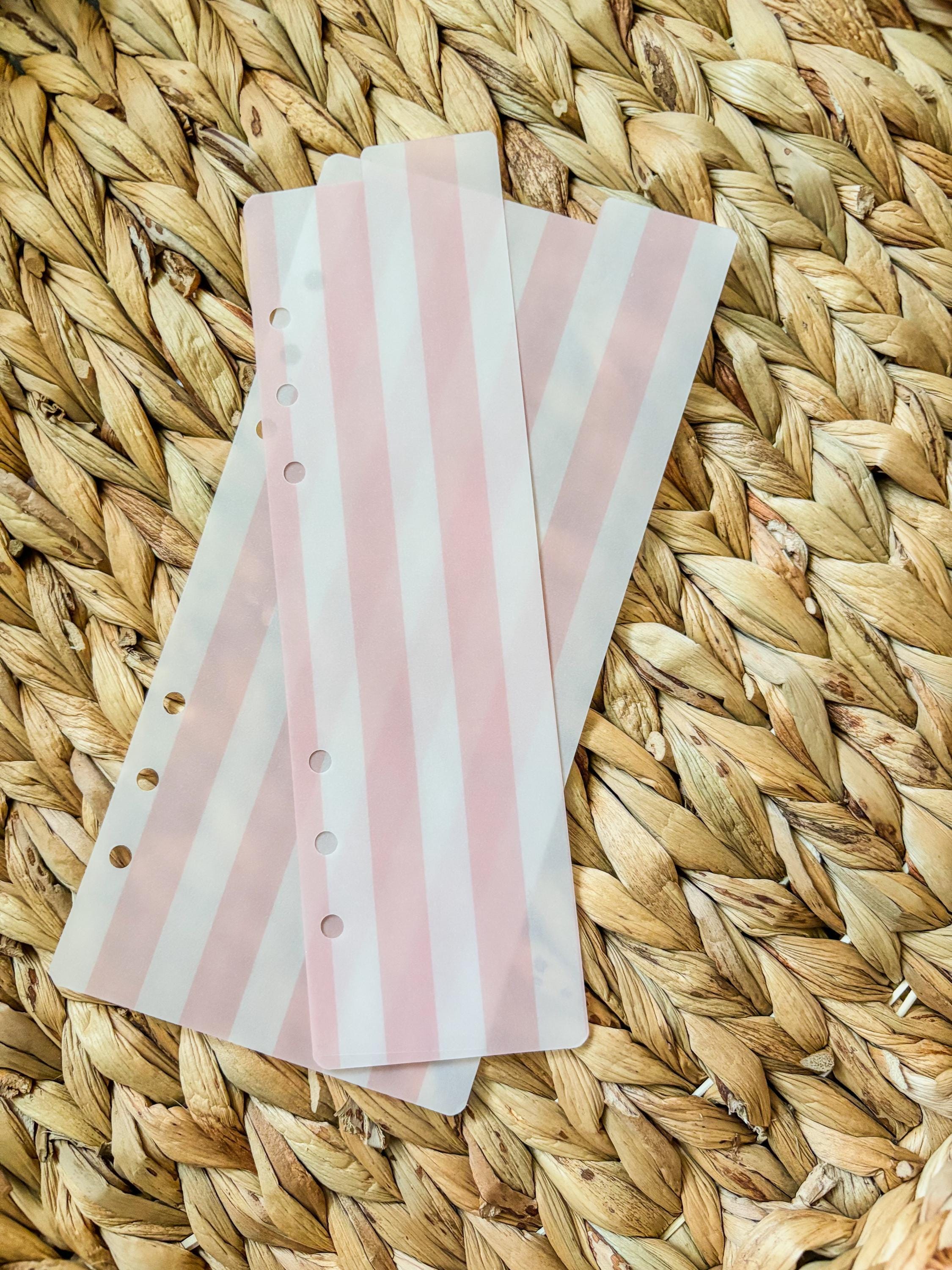 A5 A6 Vellum Top Tab Dividers | 2-Pack Handmade Planner Inserts | Laminated for Durability | Pink Stripes | Cash Envelopes | Budgeting - Thumbnail 2