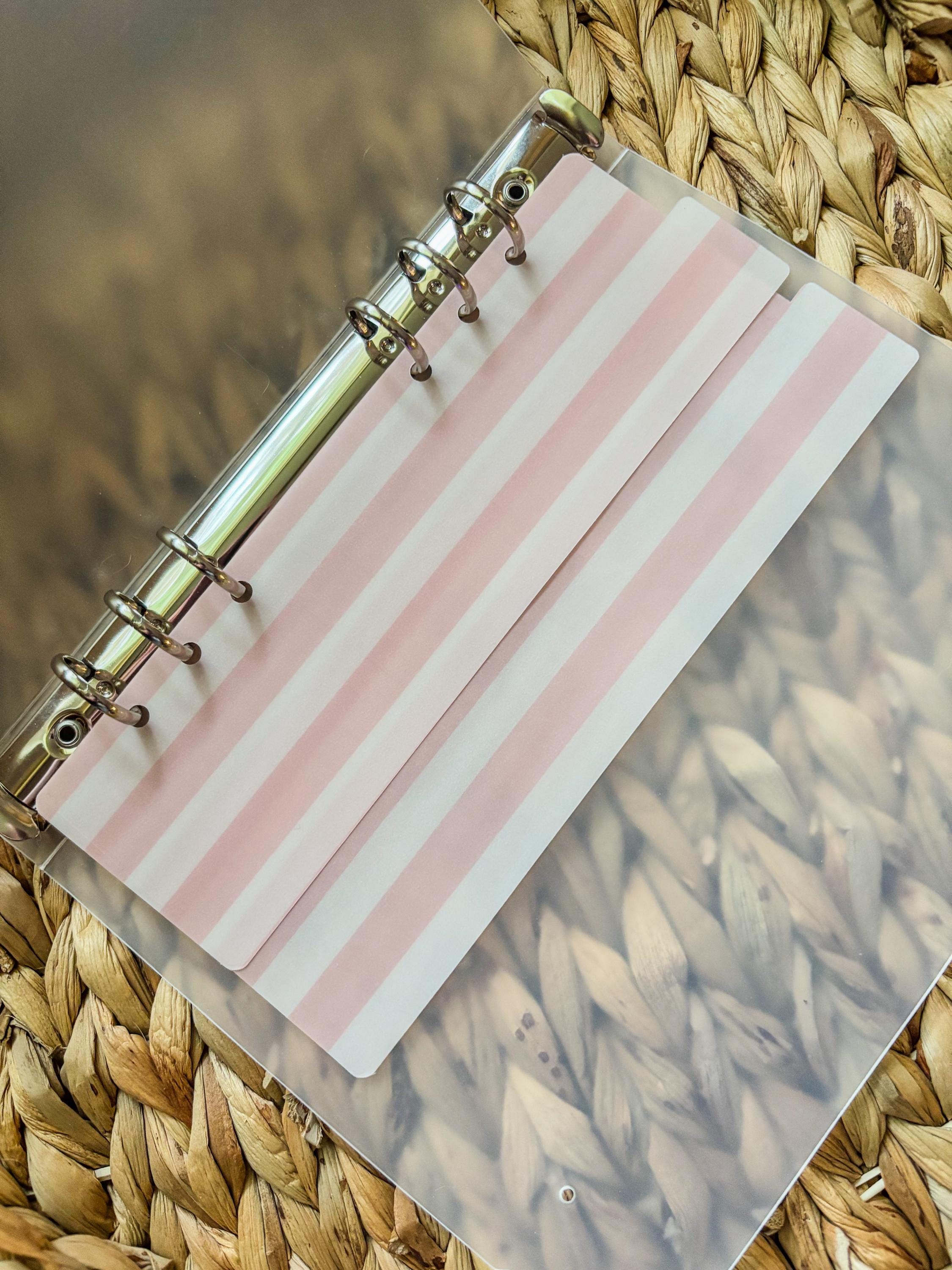 A5 A6 Vellum Top Tab Dividers | 2-Pack Handmade Planner Inserts | Laminated for Durability | Pink Stripes | Cash Envelopes | Budgeting - Thumbnail 4