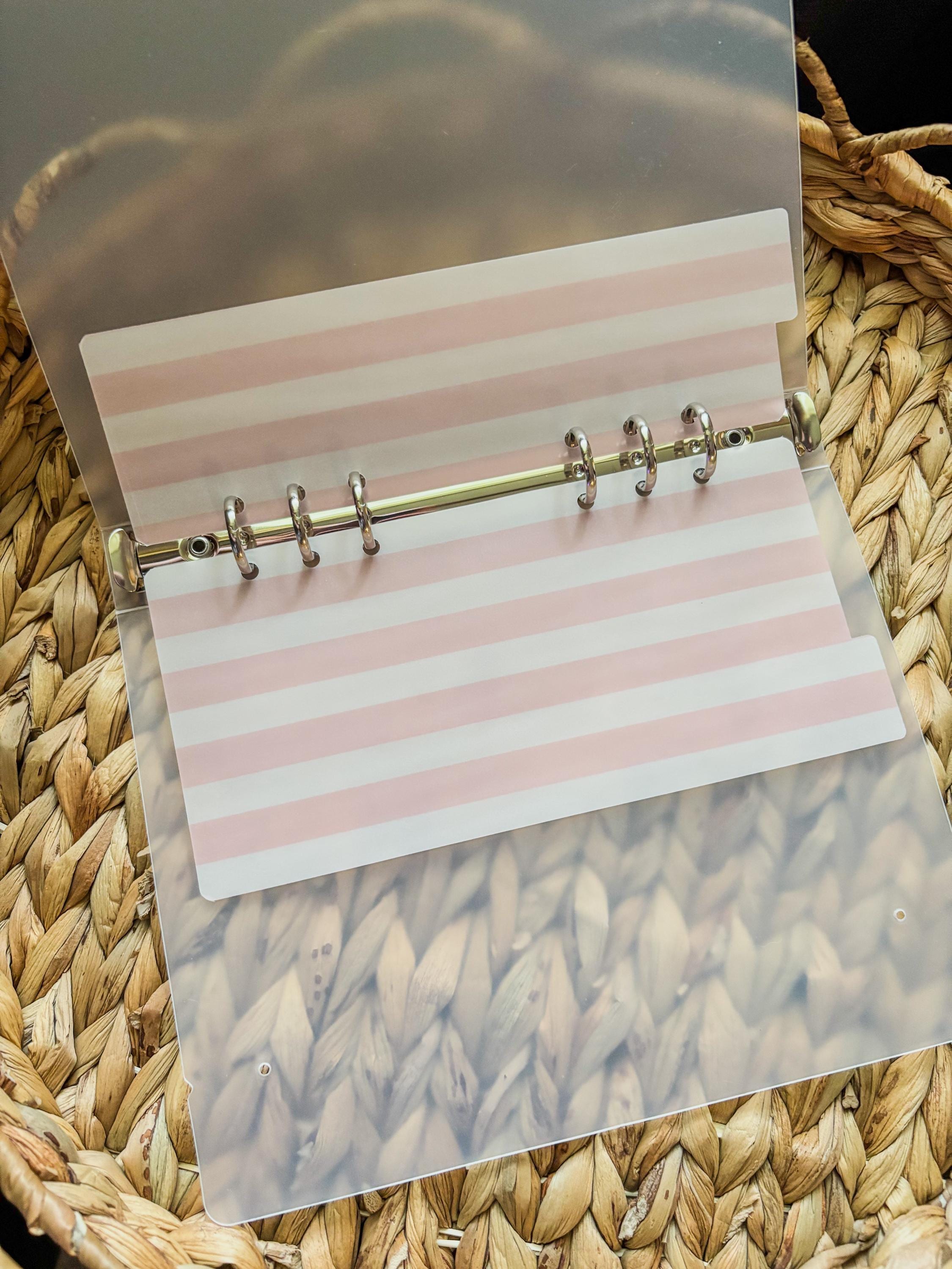 A5 A6 Vellum Top Tab Dividers | 2-Pack Handmade Planner Inserts | Laminated for Durability | Pink Stripes | Cash Envelopes | Budgeting - Thumbnail 5