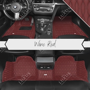 Wine Red Luxury Custom Car Mats, Twin Diamond Design Car Floor Mats, Leather Car Mats Full Set, Car Decor, Car Accessories