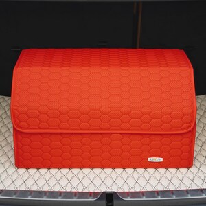 Luxus Car Trunk Organizer, Car Storage Solution, Car Trunk Storage for Travel, Travel Car Accessory - Ferrari Red Honeycomb Stitching