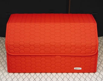 Luxus Car Trunk Organizer, Car Storage Solution, Car Trunk Storage for Travel, Travel Car Accessory - Ferrari Red Honeycomb Stitching