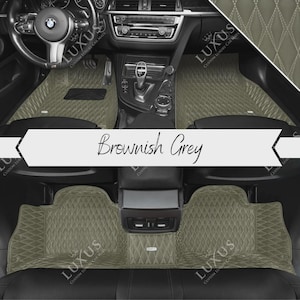 Brownish Grey Custom Car Mats, Twin Diamond Design Car Floor Mats, Luxury Leather Car Mats Full Set, Car Decor, Car Accessories