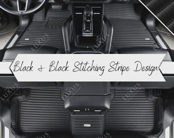 Black with Black Stitching Stripe Car Mats, Custom Car Floor Mats Full Set, Eco-Friendly Leather Car Mats, Car Decor, Car Accessories