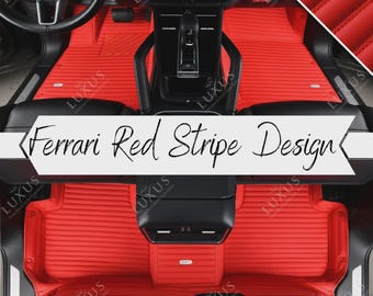Ferrari Red Luxury Stripe Car Mats, Custom Car Floor Mats Full Set, Eco-Friendly Leather Car Mats, Car Decor, Car Accessories