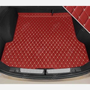 Cherry Red Premium Diamond Custom Trunk Liner, Trunk Liner Mat, Car Trunk Mat, Leather Car Boot Mat, Car Decor, Car Accessories