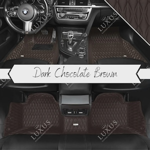 Dark Chocolate Brown Custom Car Mats, Twin Diamond Design Car Floor Mats, Luxury Leather Car Mats Full Set, Car Decor, Car Accessories