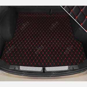 Luxus Premium Diamond Custom Trunk Liner, Trunk Liner Mat, Car Trunk Mat, Leather Car Boot Mat, Car Decor - Black with Red Stitching