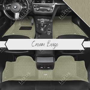Cream Beige Luxury Custom Car Mats, Twin Diamond Design Car Floor Mats, Leather Car Mats Full Set, Car Decor, Car Accessories