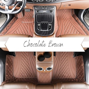 Chocolate Brown Hybrid Car Mats, Luxus Custom Car Floor Mats Full Set, Leather Car Mats, Car Decor, Luxury Car Accessories