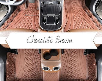 Chocolate Brown Hybrid Car Mats, Luxus Custom Car Floor Mats Full Set, Leather Car Mats, Car Decor, Luxury Car Accessories