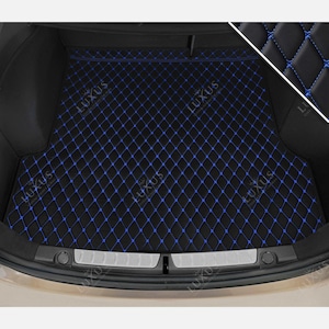 Luxus Premium Diamond Custom Trunk Liner, Trunk Liner Mat, Car Trunk Mat, Leather Car Boot Mat, Car Decor - Black with Blue Stitching