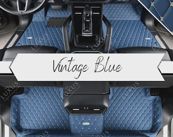 Alfombrillas de coche personalizadas de lujo en azul vintage, alfombrillas con diseño de diamante, juego completo de alfombrillas de cuero, decoración y accesorios para coche.
